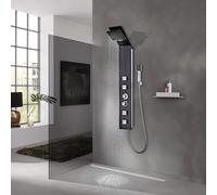 vidaXL Shower Panel System Glass with Wood Grain Print, Multipurpose Rainfall and Massage Shower Tower