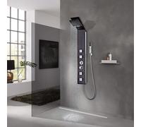 vidaXL Shower Panel System Glass with Wood Grain Print, Multipurpose Rainfall and Massage Shower Tower