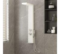 vidaXL Shower Panel System Home Indoor Bathroom Hardware Plumbing Fixture Rain Mixer Shower Tower Faucet Set Bath Jet Aluminium White