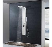 vidaXL Shower Panel System - Stainless Steel Square Design with Rainfall, Waterfall, and Massage Jets - Brushed Finish, Durable Handheld Showerhead