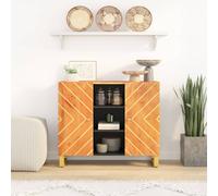 Vidaxl Side Cabinet Brown And Black 90X33.5X75 Cm Solid Wood Mango, Brown