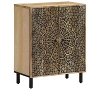 Side Cabinet 60x33x75cm Natural Mango Wood Hand-Carved Floral Retro Iron Legs UK