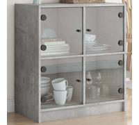 vidaXL Side Cabinet with Glass Doors Concrete Grey 68x37x75.5 cm