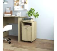 vidaXL Side Cabinet with Wheels Sonoma Oak Engineered Wood Storage Cabinet