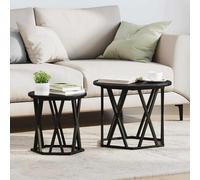 vidaXL Side Table 2 pcs Black Oak Engineered Wood and Steel