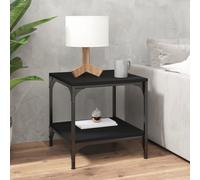 Side Table Black Engineered Wood & Steel 40x40x40 cm Industrial Adjustable Legs