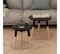 vidaXL Solid Pinewood Side Table Set 2 Piece Black Living Room Plant Stand