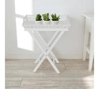 White Tray Pot Side Table End Plant Stand Nightstand Folding Carved vidaXL