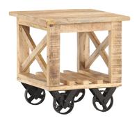 vidaXL Side Table with Wheels 40x40x42 cm Rough Mango Wood