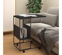 vidaXL Side Table with Wheels Black Engineered Wood Accent Tea Laptop Table