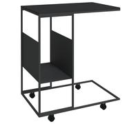 vidaXL Side Table with Wheels Black Engineered Wood Accent Tea Laptop Table