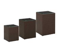 vidaXL Side Tables 3 pcs with Glass Top Brown Poly Rattan UK