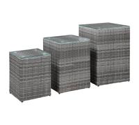 Vidaxl Side Tables 3 Pcs With Glass Top Grey Poly Rattan Side Tables