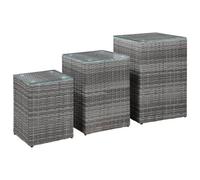 Side Tables 3 pcs with Glass Top Grey Poly Rattan