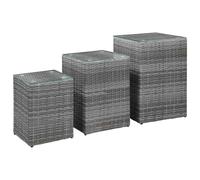 vidaXL Side Tables 3 pcs with Glass Top Grey Poly Rattan UK HOT