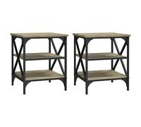 vidaXL Side Tables Set, 2 pcs Industrial Style, Sonoma Oak Finish, Engineered Wood and Steel, 40x42x50 cm, Storage Function, Adjustable Legs