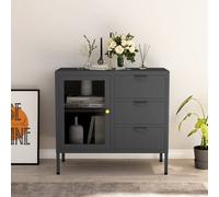 vidaXL Sideboard Anthracite Steel and Tempered Glass Storage Book Side Cabinet