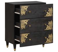 Sideboard Black 60x33x75 cm Solid Mango Wood Brass Legs Knobs 3-Storage Shelf XL