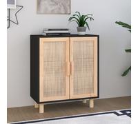 Vidaxl Sideboard Black 60X30X70 Cm Solid Wood Pine And Natural Rattan