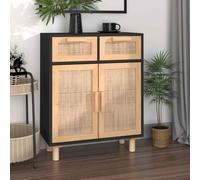 vidaXL Sideboard Black 60x30x75 cm Solid Wood Pine and Natural Rattan UK