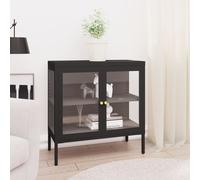 vidaXL Sideboard Black Steel and Glass Highboard Side Book Storage Cabinet