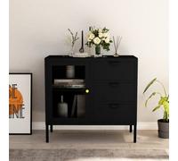 vidaXL Sideboard Black Steel and Tempered Glass Storage Book Side Cabinet