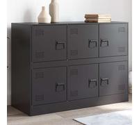 Sideboard Black Cold-Rolled Steel 99x39x73 cm 6-Door Industrial Storage Cabinet