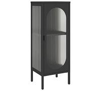 vidaXL Sideboard - Black - Glass and Steel Combination - Fluted Pattern - Versatile Storage with Adjustable Shelf - Stable with Levellers - Ideal for Living Room, Bedroom or Office