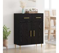 Sideboard Black Oak Engineered Wood 69.5x34x90cm 2Door Drawer Gold Matte Legs