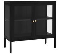 vidaXL Sideboard Black Steel and Glass Highboard Side Book Storage Cabinet