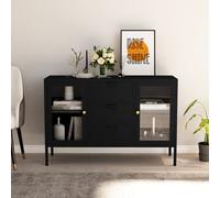 Vidaxl Sideboard Black 105X35X70 Cm Steel And Tempered Glass