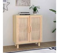 (brown) vidaXL Sideboard Storage Cabinet Cupboard Solid Wood Pine and Natural Rattan
