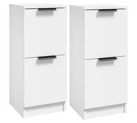 vidaXL Sideboard Cabinet Set of 2 - White Engineered Wood- Modern Style Sideboards for Living Room/BEDROOM/OFFICE - Shelving Unit with Sturdy Top and Adjustable Door Installation