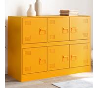 vidaXL Mustard Yellow Sideboard - Highboard Storage Cabinet, Steel Side Cabinet with 6 Doors, Metal Handles for Living Room/Office
