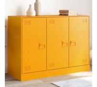 vidaXL Mustard Yellow Sideboard Cabinet - Cold-Rolled Steel Highboard Storage with Trendy Design, 3-Door 6-Compartment Side Cabinet for Living Room/Office, Easy Maintenance, Modern Style