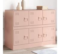 vidaXL Pink Steel Sideboard - Modern Living Room Highboard Storage Cupboard, 6-Door Organizer Cabinet with Metal Handles, Easy Maintenance