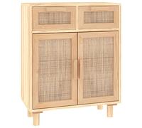 (brown) vidaXL Sideboard Storage Cabinet Cupboard Solid Wood Pine and Natural Rattan