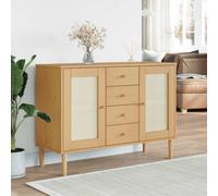 (brown) vidaXL Sideboard Cupboard Storage Highboard SENJA Rattan Look Solid Wood Pine