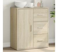 Sideboard Sonoma Oak 60x31x70cm Engineered Wood 3 Drawers 1 Door Modern Slim