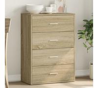 vidaXL 4 Drawer Sonoma Oak Wide Sideboard - Size: 84 x 60 x 31cm - Brown - Wilko