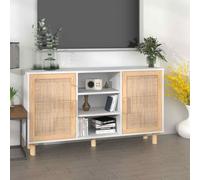 (white) vidaXL Sideboard Storage Cabinet Cupboard Solid Wood Pine and Natural Rattan