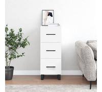 Sideboard White Engineered Wood with Metal Legs 34.5x34x90 cm, Modern 3 Drawers