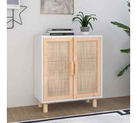 (white) vidaXL Sideboard Storage Cabinet Cupboard Solid Wood Pine and Natural Rattan