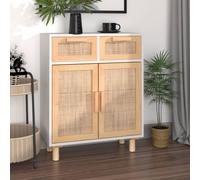 vidaXL Sideboard White 60x30x75 cm Solid Wood Pine and Natural Rattan