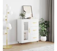 White Sideboard Cupboard 69.5x34x90cm Engineered Wood Metal Glass Doors Storage