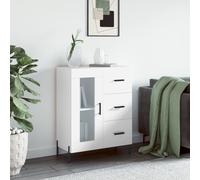 White Sideboard Engineered Wood with Glass Door Metal Legs 69.5x34x90 cm Cabinet