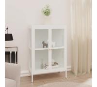 vidaXL Sideboard White Steel and Glass Home Highboard Storage Book Cabinet
