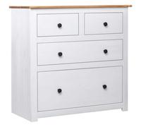 vidaXL Solid Wood Pine Sideboard White Panama Range Drawer Cabinet Nightstand