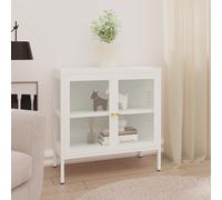 vidaXL Sideboard White Steel and Glass Highboard Side Book Storage Cabinet