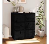 vidaXL Sideboards 2 pcs Black 32x34x75 cm Solid Wood Pine NEW